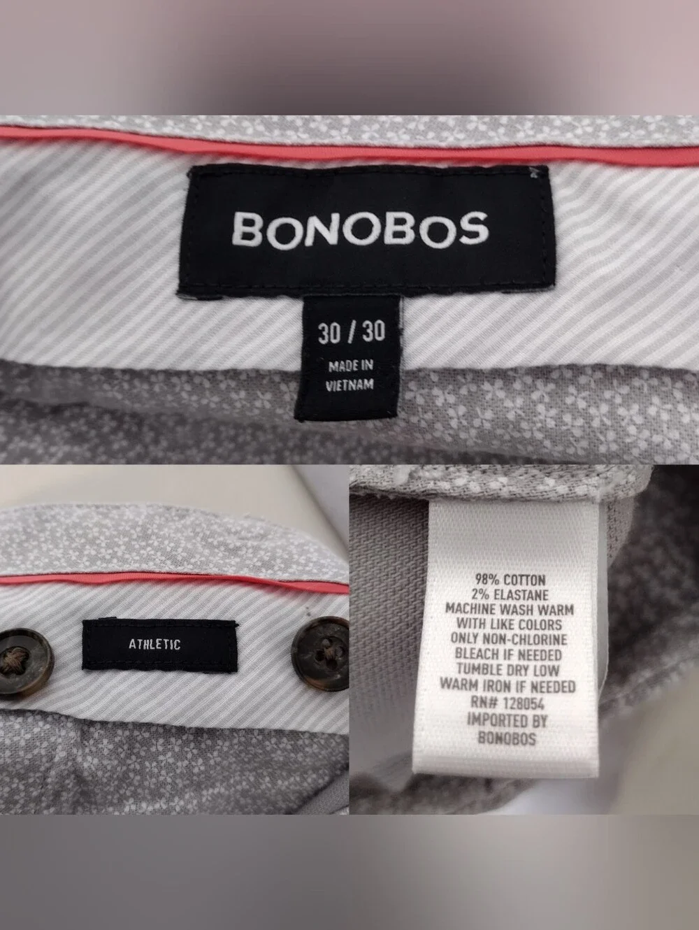 Bonobos Light Gray Straight Fit Athletic Chinos Sz 30/30